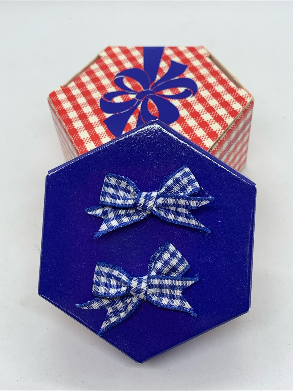 1988 AVON Country Days Blue Check Bow Earrings